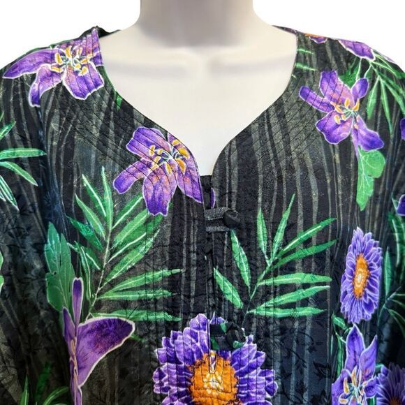 Vintage Simply Basic Mumu House Dress Stunning Vibrant Tropical Floral One Size - Picture 3 of 10